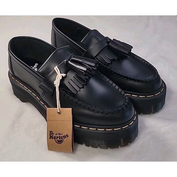 NWT Dr. Martens Tassel Loafers Black Leather Platform M7/W8 Goth Y2K - Picture 3 of 13